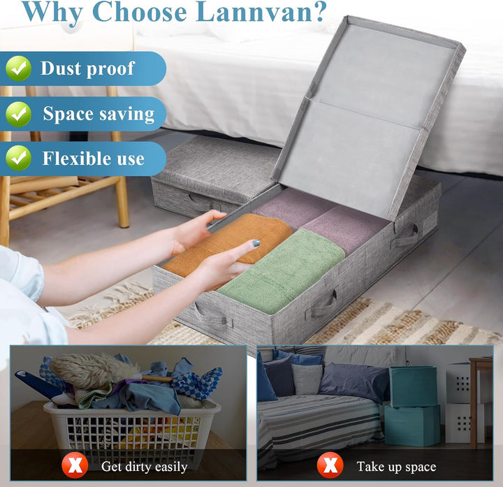 Lannvan Unterbettkommode mit Deckel, Unterbett Aufbewahrungsbox 15 cm Hoch, Unterbett Aufbewahrung F