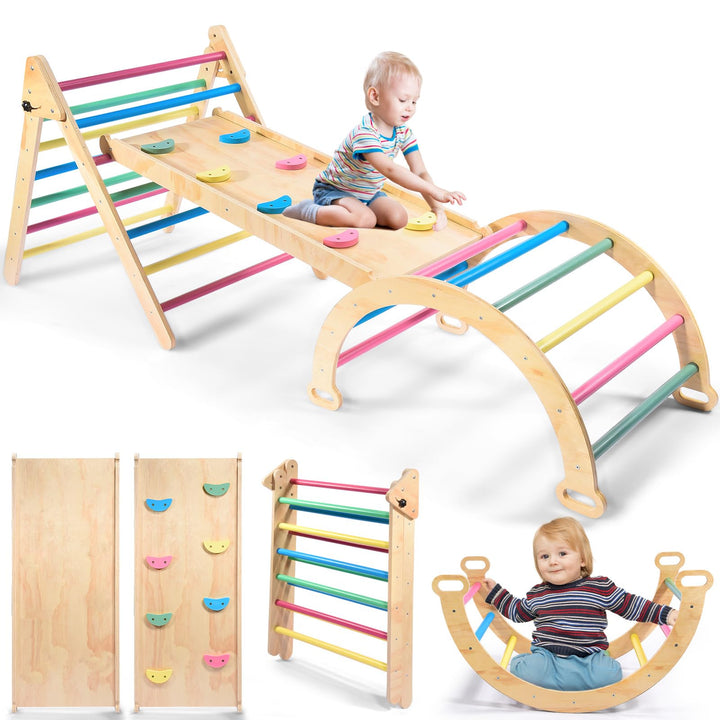 Klettergerüst für Kleinkinder: Regenbogen Klettergerüsts aus Holz für Kleinkinder, Pikler-Dreieck-Se