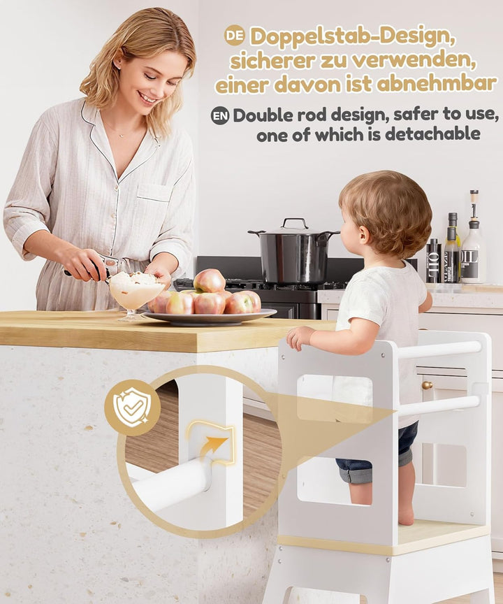Yorbay Kinder Lernturm ab 1 Jahr: Stylisch Learning Tower mit Tafel - Massiv Montessori Lernturm Kin