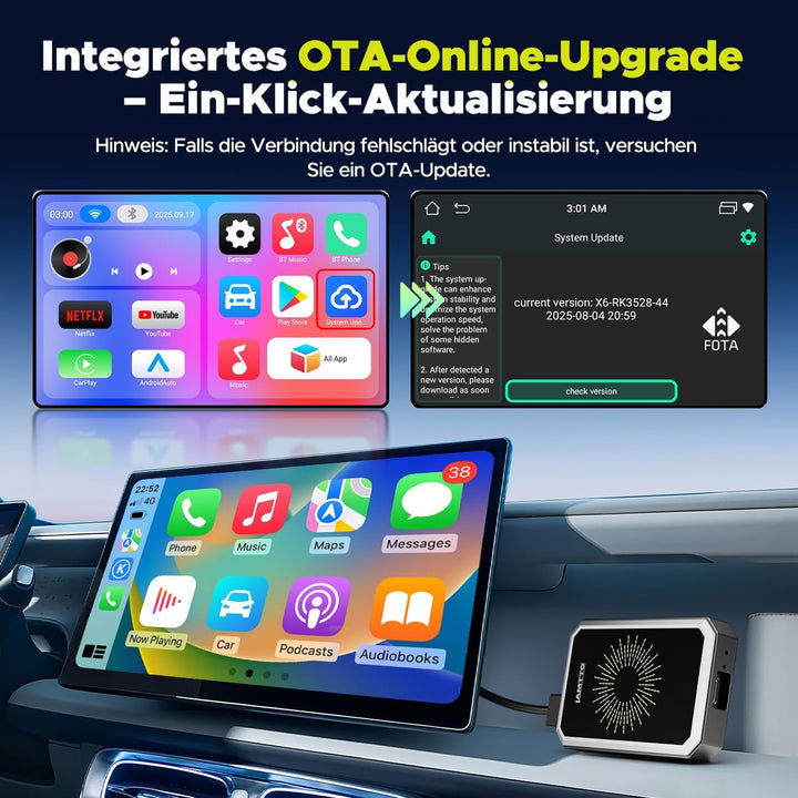 LAMTTO Wireless CarPlay Adapter AI Box mit Google Play App-Download & Gemini AI für CarPlay & Androi