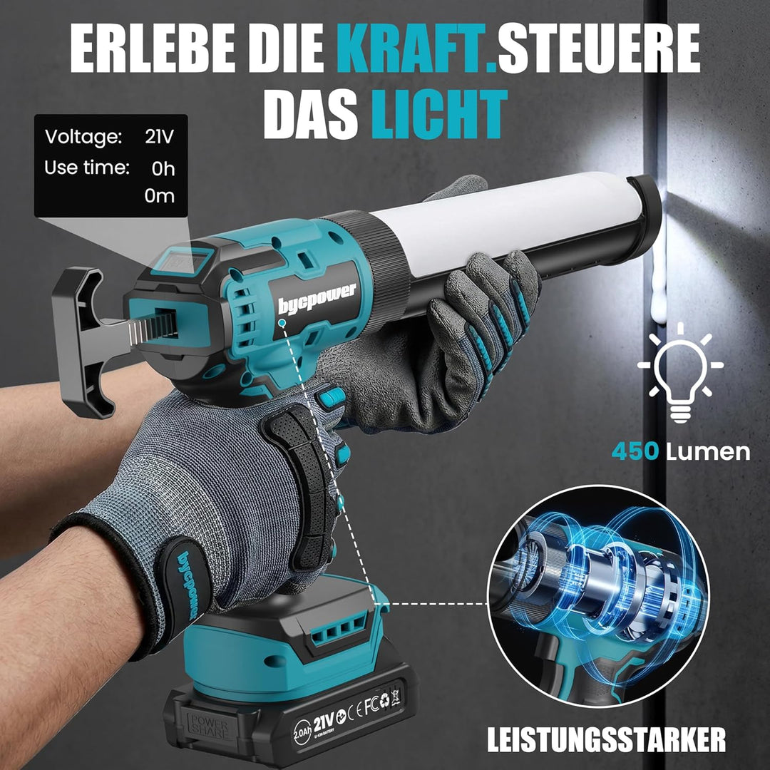 Akku-kartuschenpresse kompatibel mit Makita LXT-18V, 2x2000mAh Akkus, 6 Geschwindigkeiten, Max 1100L
