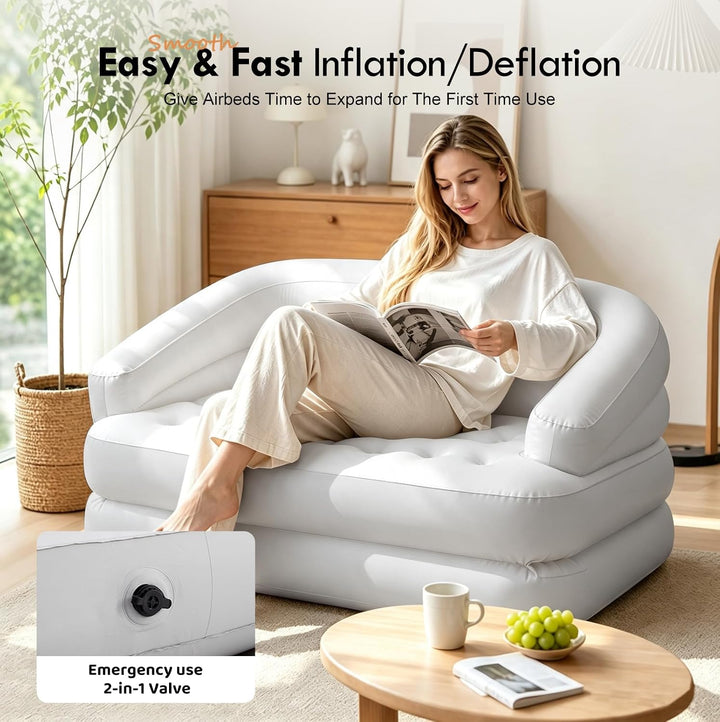 Aufblasbare Couches Schlafsofa, beflockte Luftmatratze Bett mit Armlehne, Doppelgrösse