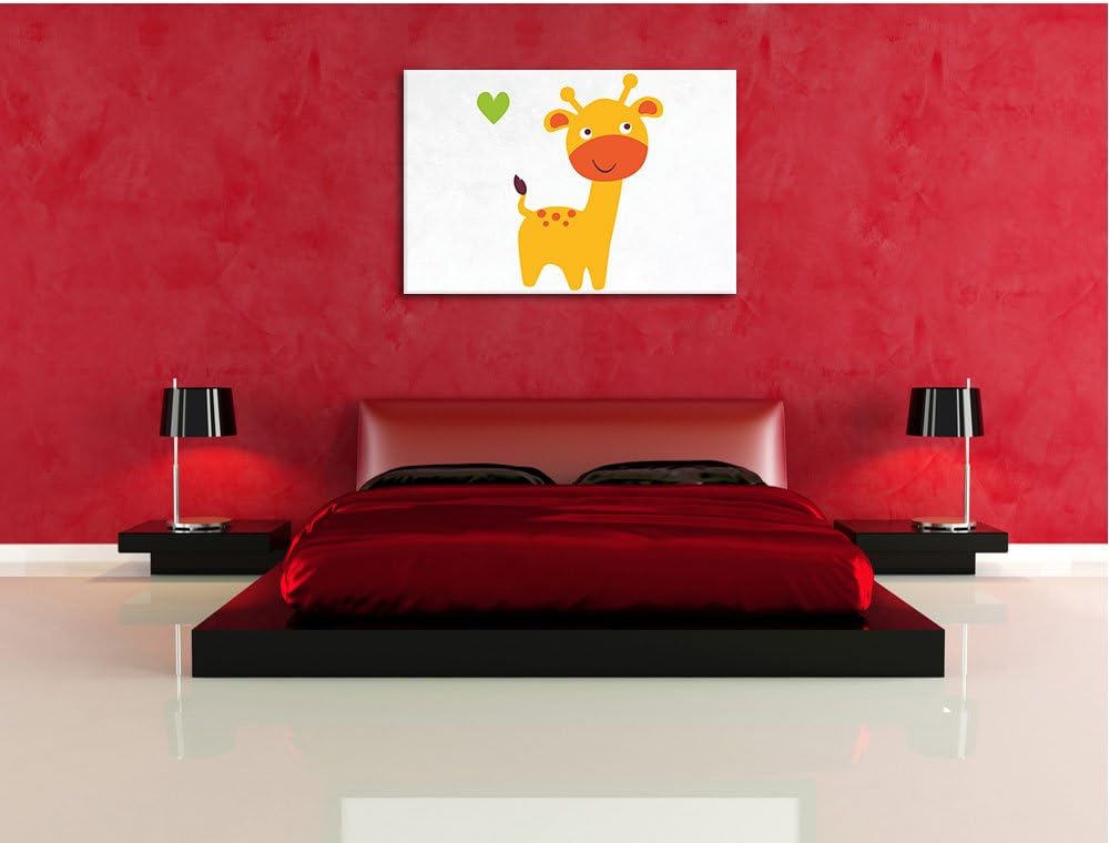 Niedliche Giraffe weiss, Format: 100x70 auf Leinwand, XXL riesige Bilder fertig gerahmt mit Keilrahm