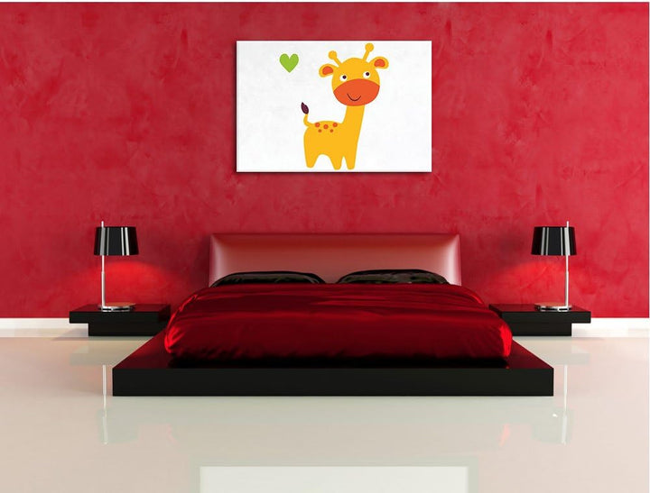 Niedliche Giraffe weiss, Format: 100x70 auf Leinwand, XXL riesige Bilder fertig gerahmt mit Keilrahm