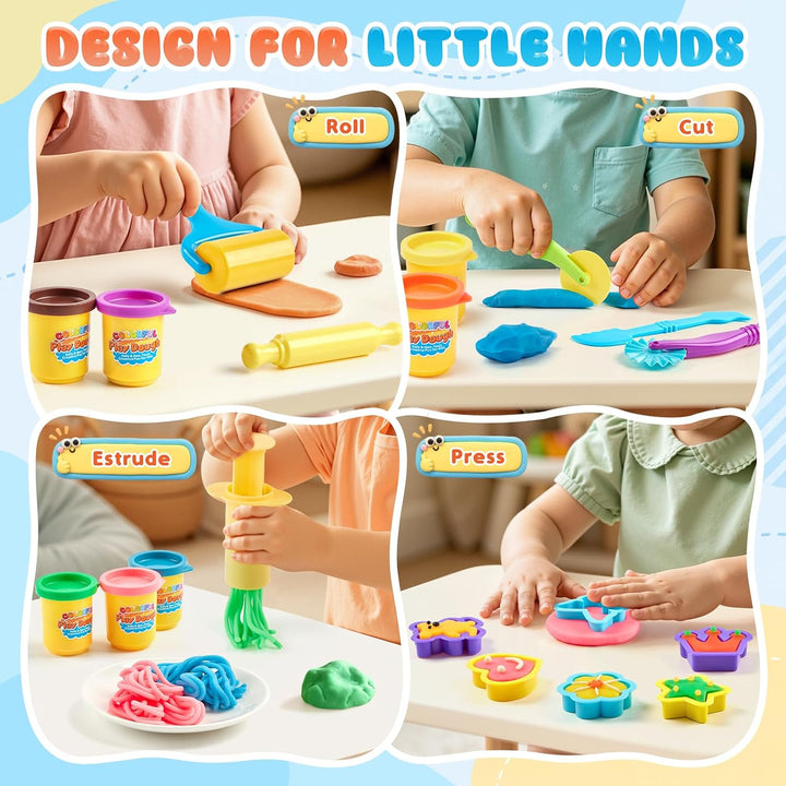 34 Stück Knete Zubehör für Kinder, Knetmasse Set mit 10 Dosen à 50g ungiftige Knete, Dinosaurier &amp; B