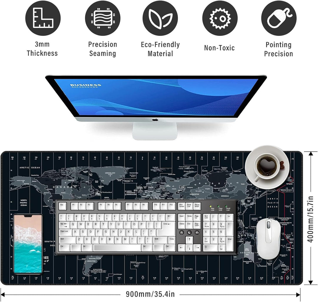 Anpollo XXL Speed Gaming Mauspad Weltkarte 900x400x3mm XXL Mousepad Tischunterlage Large Size Multif