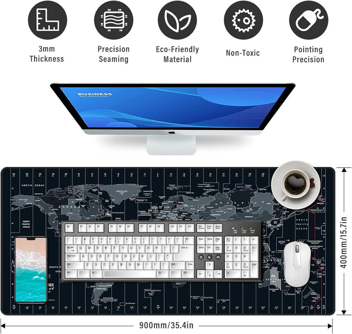 Anpollo XXL Speed Gaming Mauspad Weltkarte 900x400x3mm XXL Mousepad Tischunterlage Large Size Multif