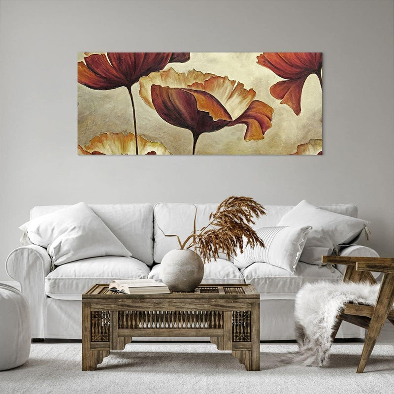 Wandbilder Dekoration Wohnzimmer Mohn Blume Wiese Panorama Bilder auf Leinwand 120x50cm Leinwandbild