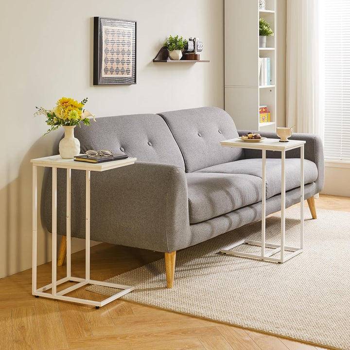 Aibiju Beistelltisch，Betttisch，Sofatisch ür Kaffee und Laptop, Industrie-Design, Modern, Weisse Marm