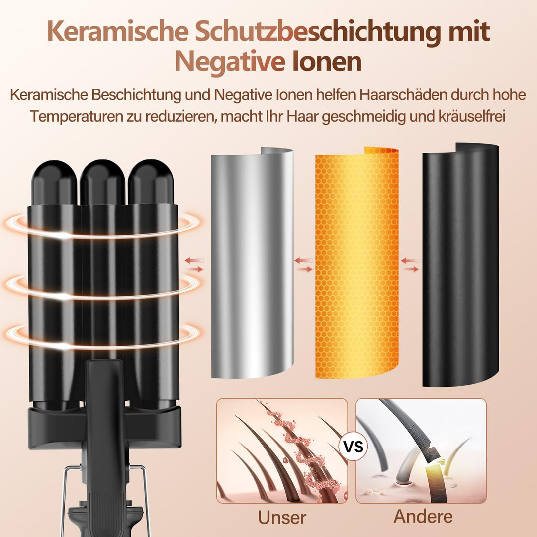 Welleneisen für Haare 22mm Lockenstab - 3 Fässer Welleneisen Keramik Mermaid Hair Waver PTC Schnellh