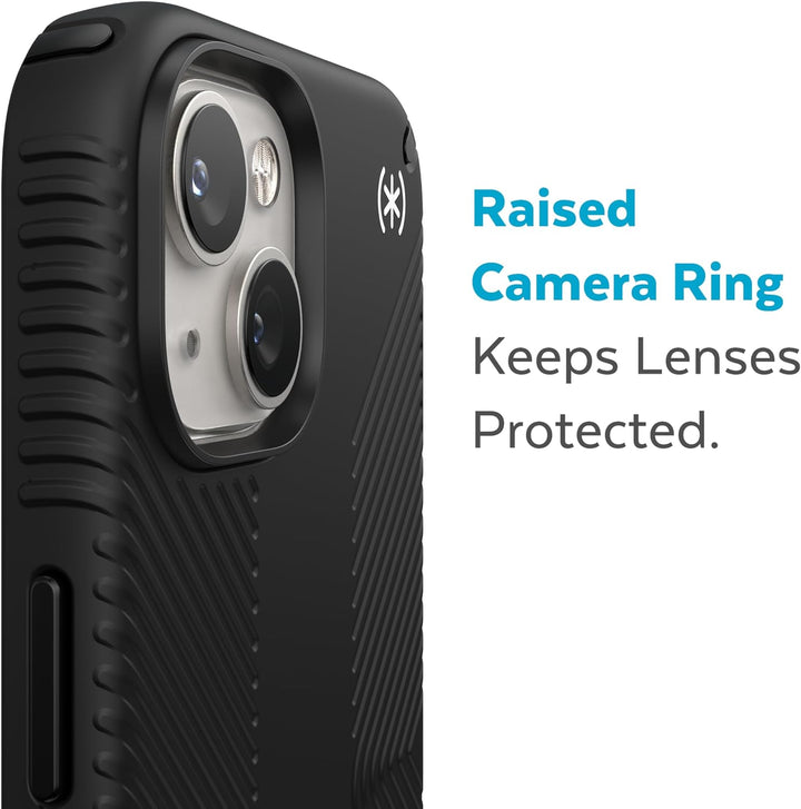 Speck Presidio2 Grip MagSafe - rutschfeste iPhone 14 Plus Hülle (Schwarz/Schwarz/Weiss)