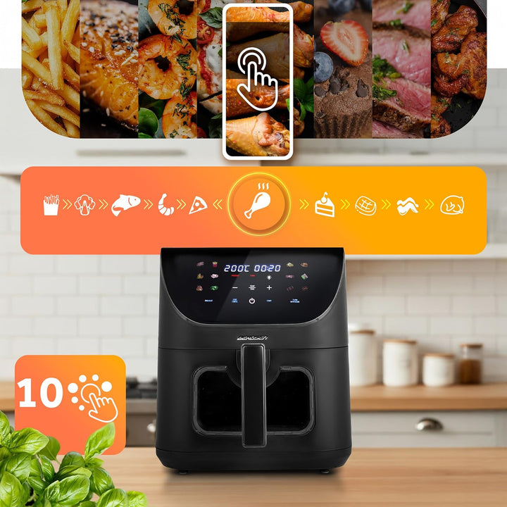 Berdsen Heissluftfritteuse XXL 8L - Airfryer mit Sichtfenster und Touchscreen - 1700W - 12 Programme