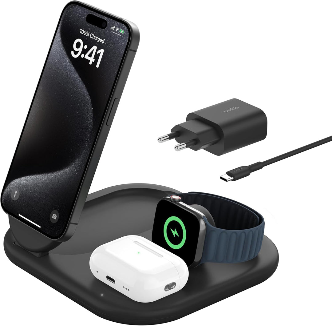 Belkin BoostCharge Ladegerät induktive 3-in-1 Ladestation Qi2, 15 W, klappbar MagSafe-kompatibles St