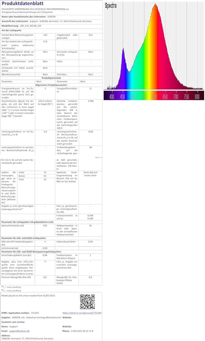 SEBSON LED Lampe E14 5W warmweiss, ersetzt 50W Halogenlampe, 420 Lumen, COB LED, Spot 46°, 230V, 10e