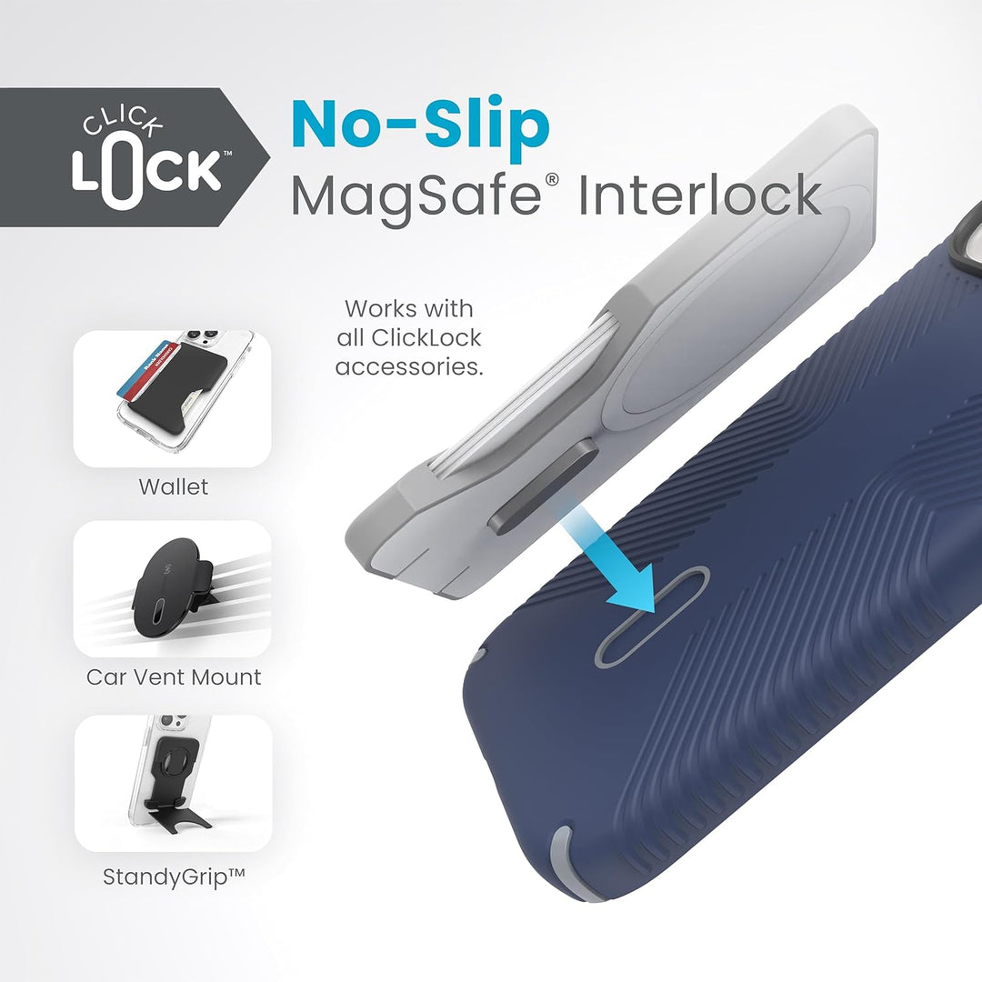 Speck iPhone 15 Hülle – ClickLock rutschfeste Interlock, gebaut für MagSafe, Fallschutzgriff – für i