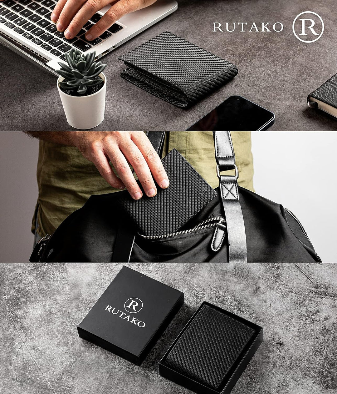 RUTAKO® Leder Geldbörse Herren mit RFID Schutz I Portemonnaie Gross mit Münzfach I 12 Fächer I Echtl