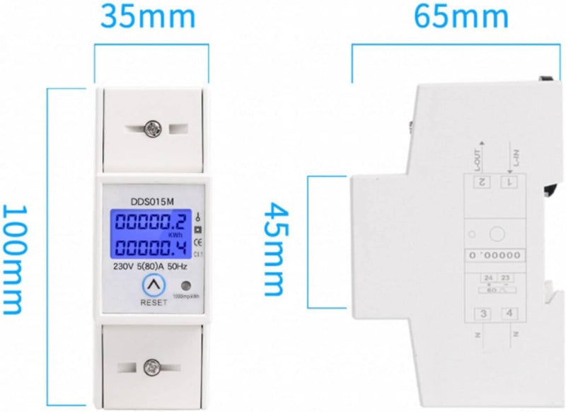 Einphasen-Stromzähler, DDS015M Wattstunden-Energiezähler Digitales DIN-Schienen-KWH-Messgerät, Displ