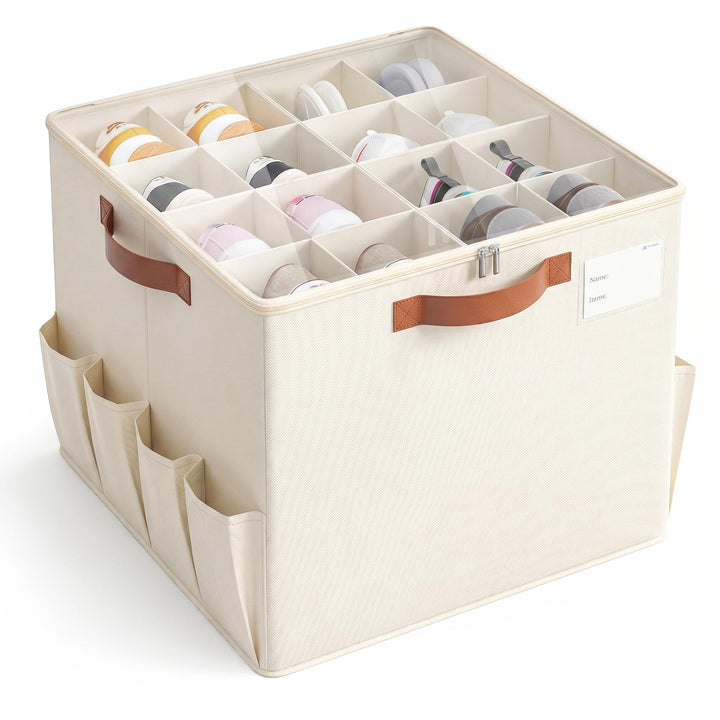 Varhomax faltbare Schuh-Organizer-Box mit transparenter Abdeckung für Schrank, Beige, Beige