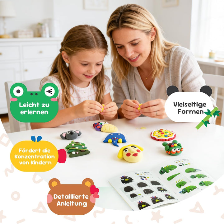 Kreatives DIY Knetset für Kinder ab 6 Jahren – Lufttrocknende Modelliermasse mit Anleitung & Magnetf