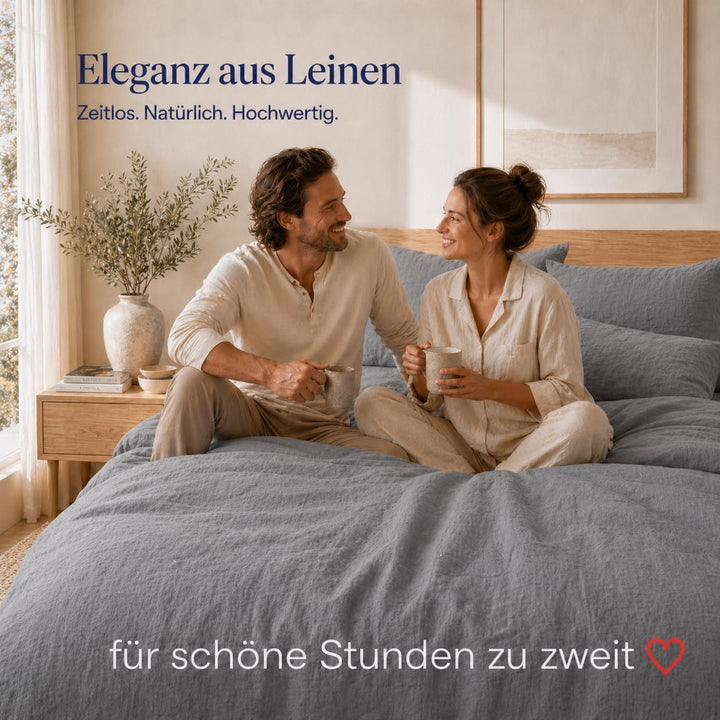 Blue Moon Leinenbettwäsche stone-washed 140x200+70x90cm, 2-tlg, sehr hochwertig, 100% Naturfaser Lei