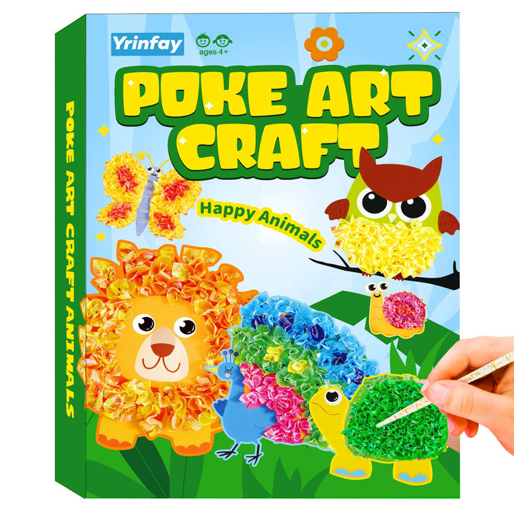 Yrinfay Poke Art Basteln Kinder - DIY 8 Tiere wie Löwe, Eule, Pfau, Marienkäfer - Tiere Bastelset Sp