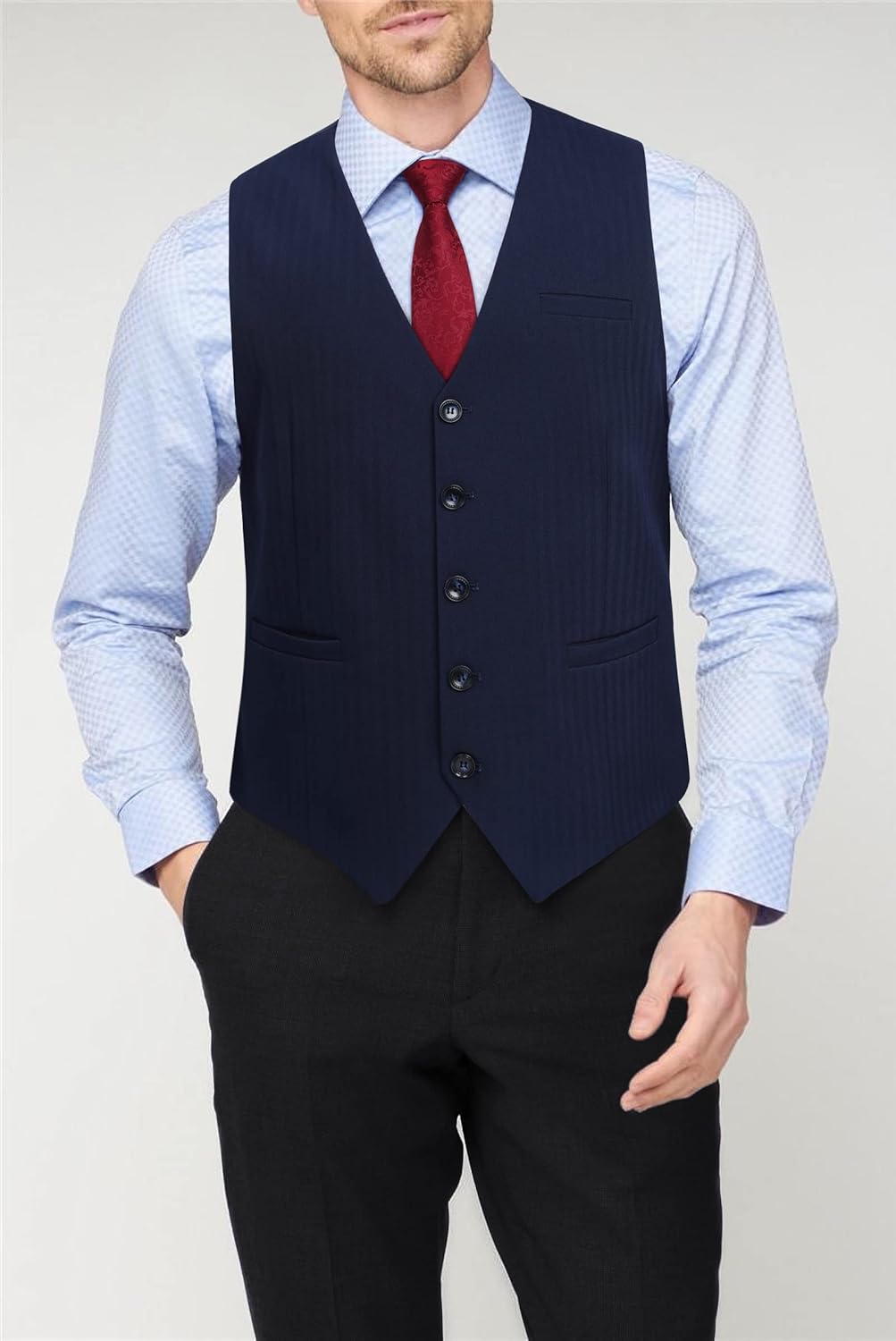 HISDERN Herren Anzugweste Formale Hochzeit Klassische Retro Baumwolle V-Ausschnitt Einfarbige Elegan