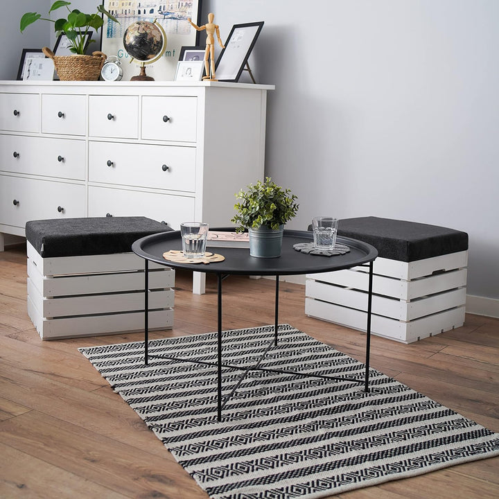 GrandBox Sitzhocker aus Holz 37x40x50 Polster, Sitztruhe Hocker mit Stauraum, Sitzbank, Sitzpouf, Si