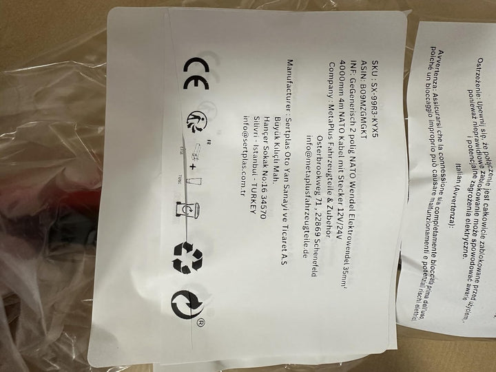 Generisch 2 polig NATO Wendel Elektrowendel 35mm² 4000mm 4m NATO Kabel mit Stecker 12V/24V