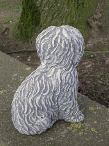 Steinfigur Hund Bobtail, Frostfest bis -30°C, massiver Steinguss