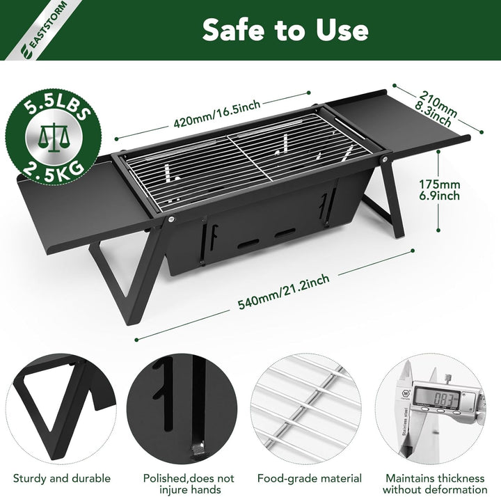 E EASTSTORM Camping Klappgrill Edelstahl– Tragbarer Kleiner Holzkohlegrill mit 4-stufiger Hitze, kla