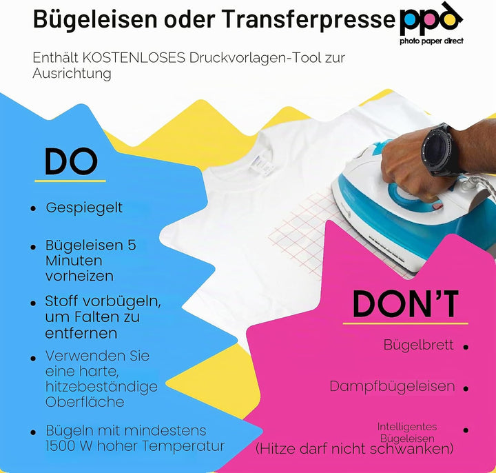PPD 70xA4 Inkjet Premium Transferpapier Hell/Dunkel, für Bügeleisen und Transferpresse PPD-5-70