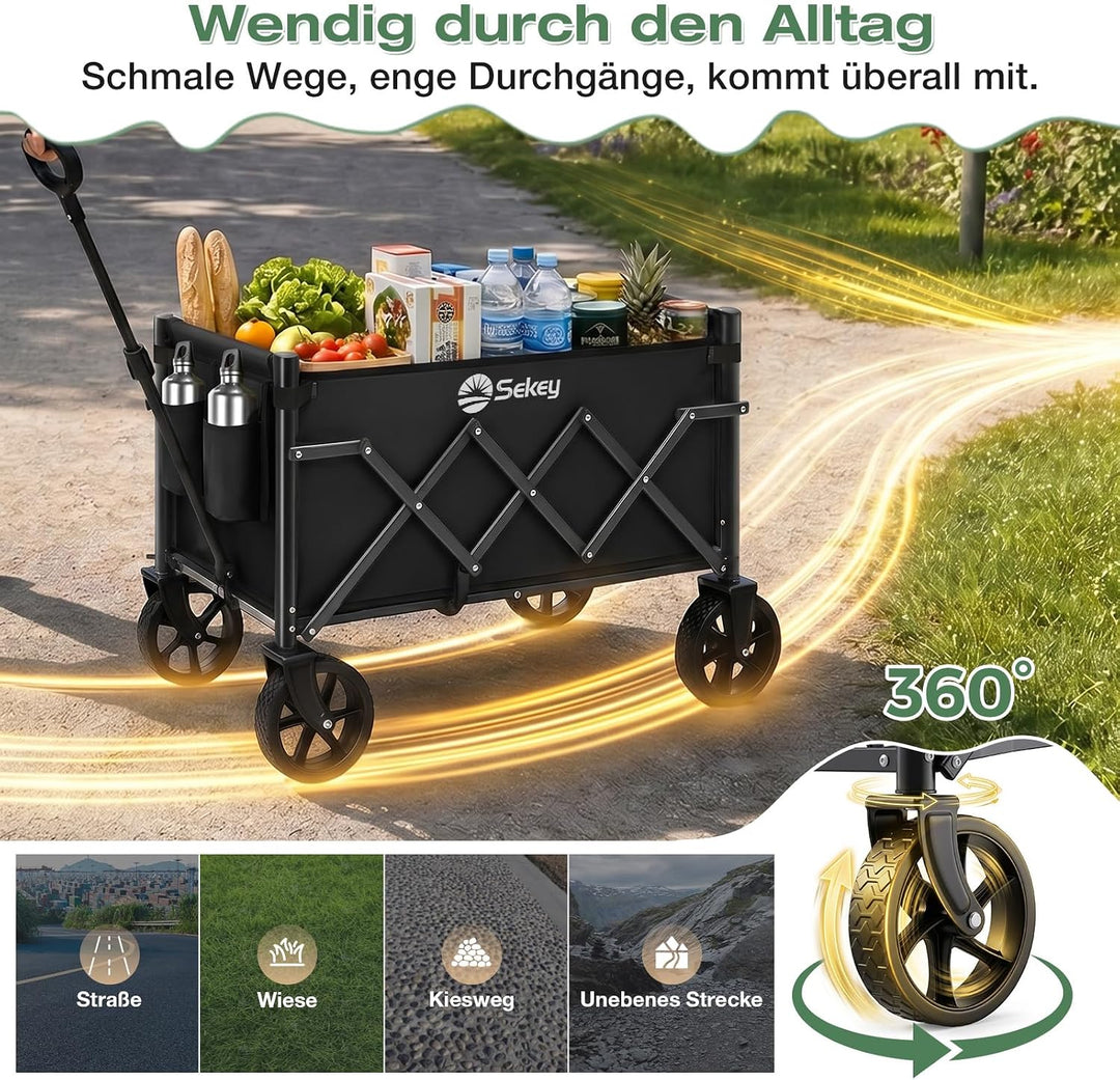 Sekey Bollerwagen Faltbar Klein 80KG, Handwagen Klappbar, Faltbarer Einkaufswagen Campingwagen mit H