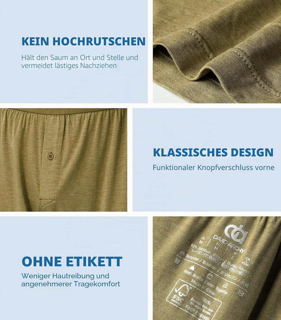 DAVID ARCHY Herren-Boxershorts – weiche Boxershorts aus Bambusfaser für Herren mit Knopfleiste, Schw