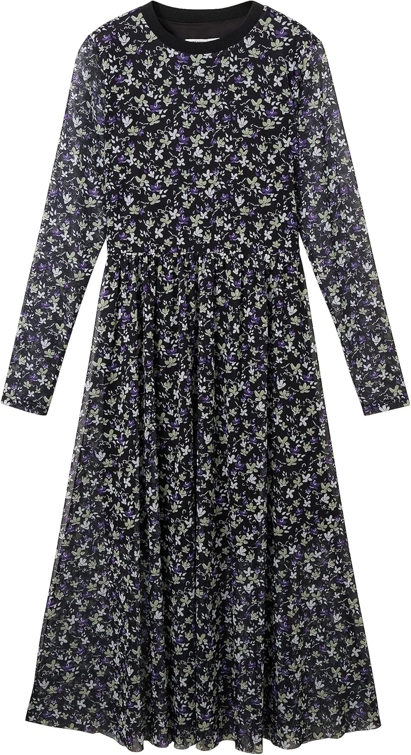 TOM TAILOR Denim Damen Denim Mesh Kleid mit Muster L 34262-black Flower Print, L 34262-black Flower