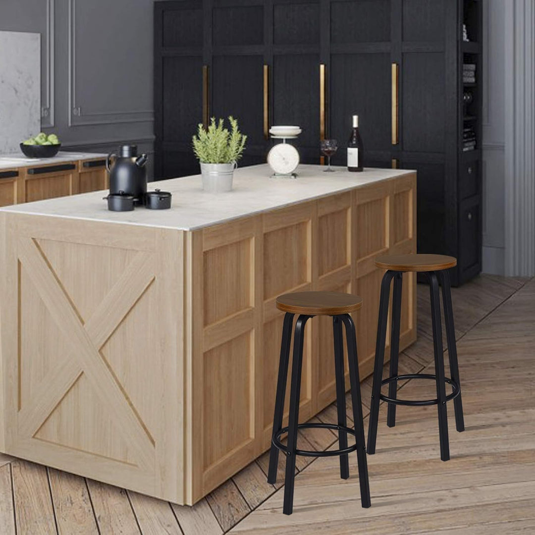 WOLTU Barhocker 2X Bistrohocker Tresenhocker Barstuhl aus MDF und Metall runde Sitzfläche Dunkelbuch