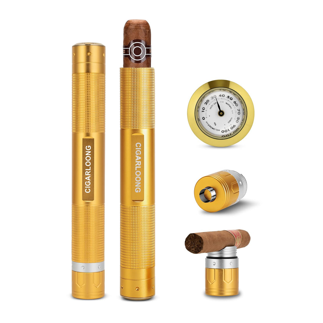 Zigarrenetui 3-in-1 Edelstahl Zigarrenrohr mit Hygrometer, Zigarrenpunsch und Zigarrenhalter, langle