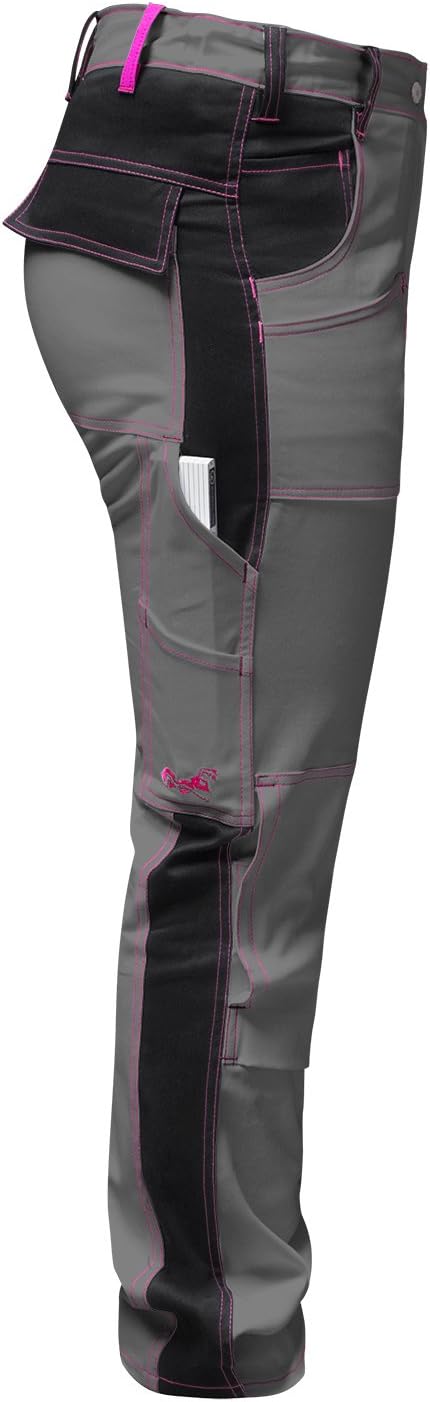 strongAnt Damen Arbeitshose komplett Stretch für Frauen Bundhose mit Kniepolstertaschen Schwarz Grau