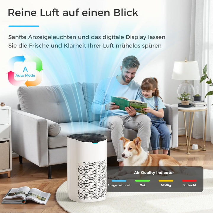 AROEVE Luftreiniger, CADR 300 m³/h für 120 m² Raum, Luftreiniger Allergiker gegen Pollen, Staub, Tie