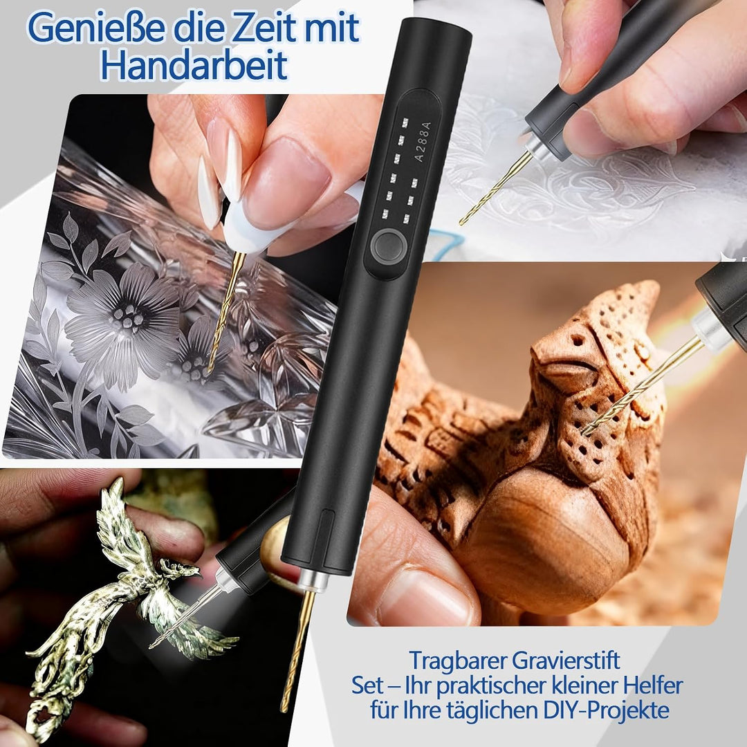 Elektrischer Mini-Gravierstift mit LED Licht 16 Zubehörteile Glasgravur Set | Tragbarer gravur stift