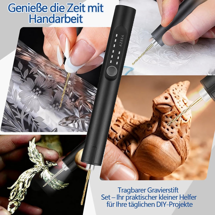 Elektrischer Mini-Gravierstift mit LED Licht 16 Zubehörteile Glasgravur Set | Tragbarer gravur stift