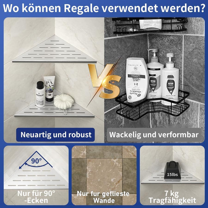 Eck Duschregal, Edelstahl 304 Badezimmerregal aus Stahl für geflieste Wände, Einbauregal für die Bad