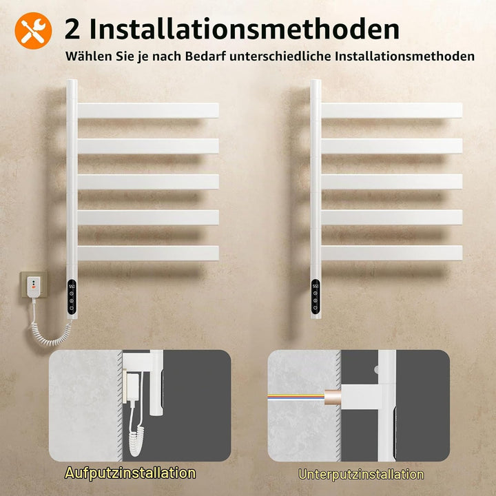 Handtuchheizkörper 180° Drehung Elektrisch Handtuchwärmer Handtuchtrockner 450×680mm 120W Weiss Elek