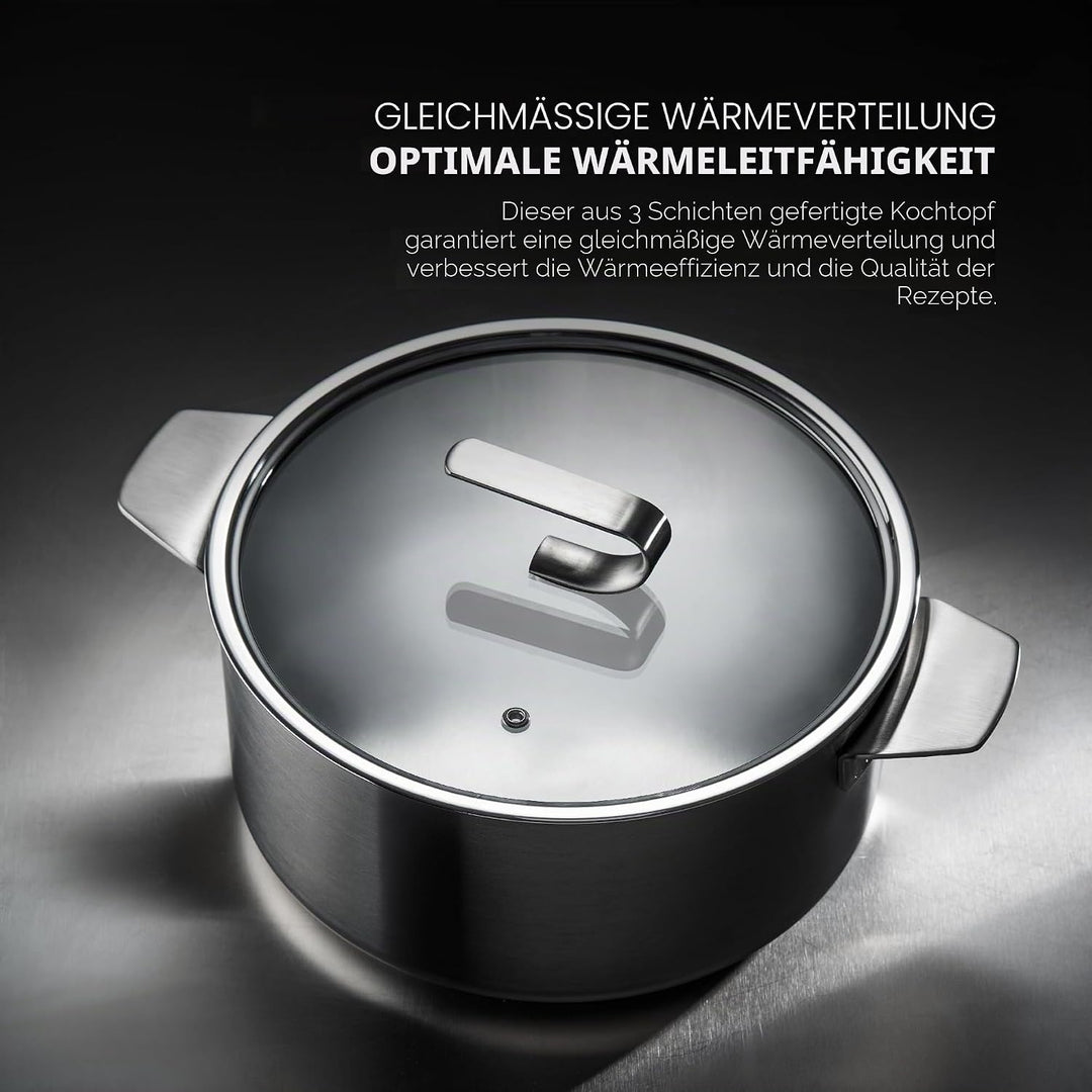 MasterPRO SIGMA - Grosser Kochtopf mit Deckel 9,2L 28x15 cm Edelstahl - Mehrschichtig - Stabiler Gri