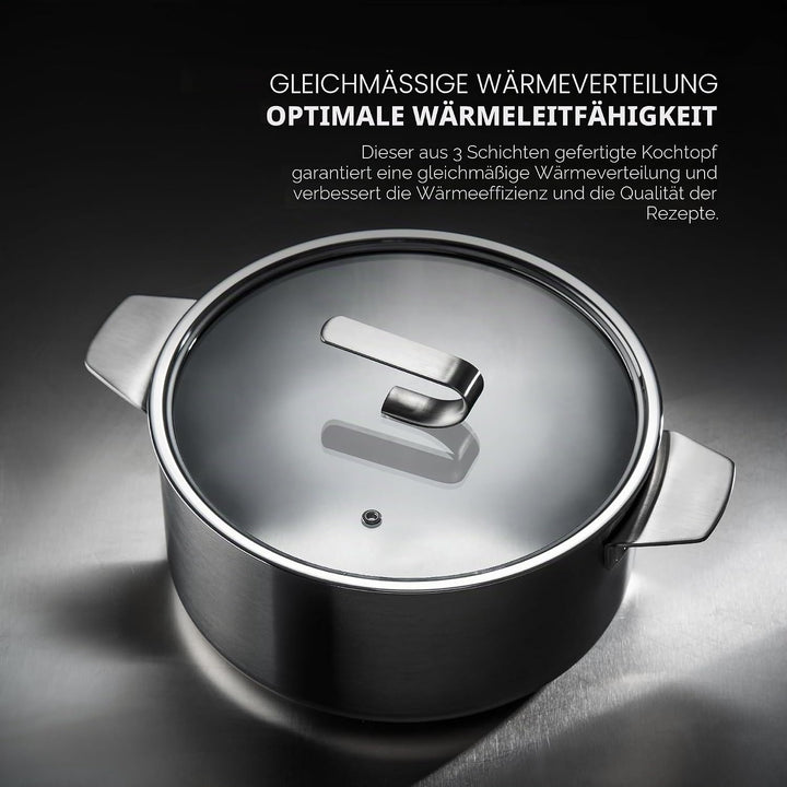 MasterPRO SIGMA - Grosser Kochtopf mit Deckel 9,2L 28x15 cm Edelstahl - Mehrschichtig - Stabiler Gri