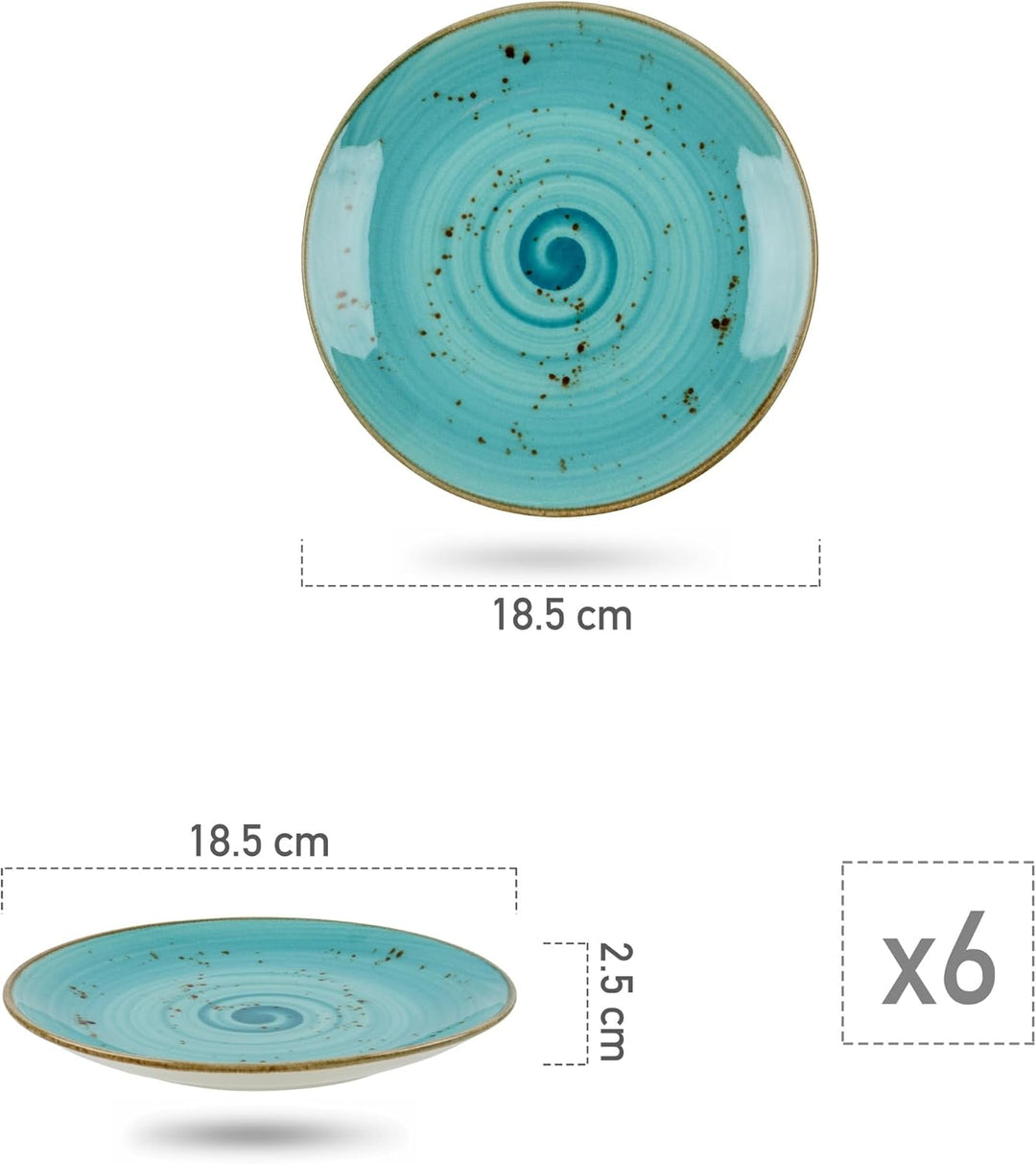 Kuchen-Teller 6er Set aus PORZELLAN I moderne Dessertteller flach handgemacht I Tellerset Türkis sch