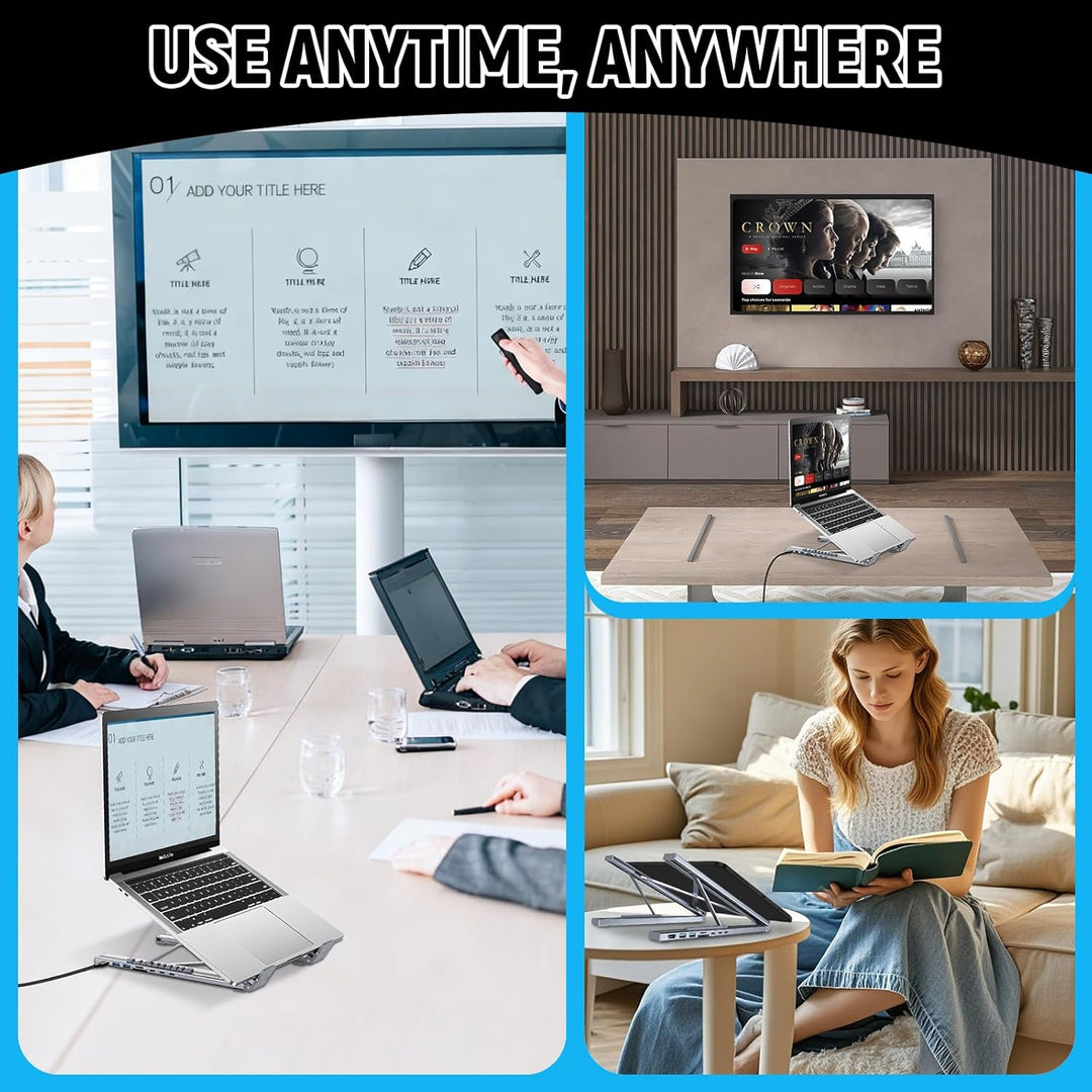 CISSIYOG Laptop Ständer,Höhenverstellbar und Faltbar,Laptop Ständer mit USB C 7in1 Dockingstation, H