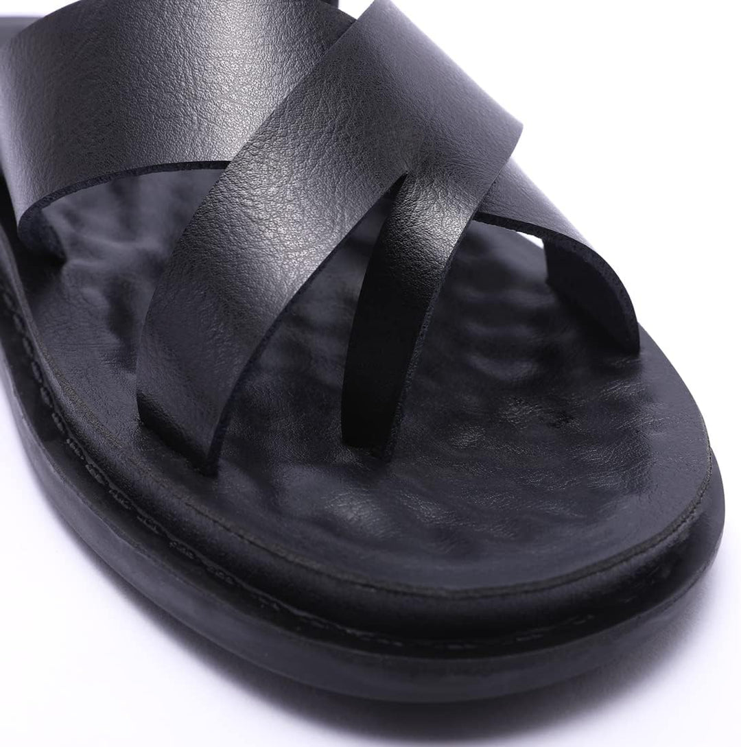 Harssidanzar Herren Sandalen Hausschuhe Cross Straps Slide Slip On Flip Flops für Männer Toe Ring St
