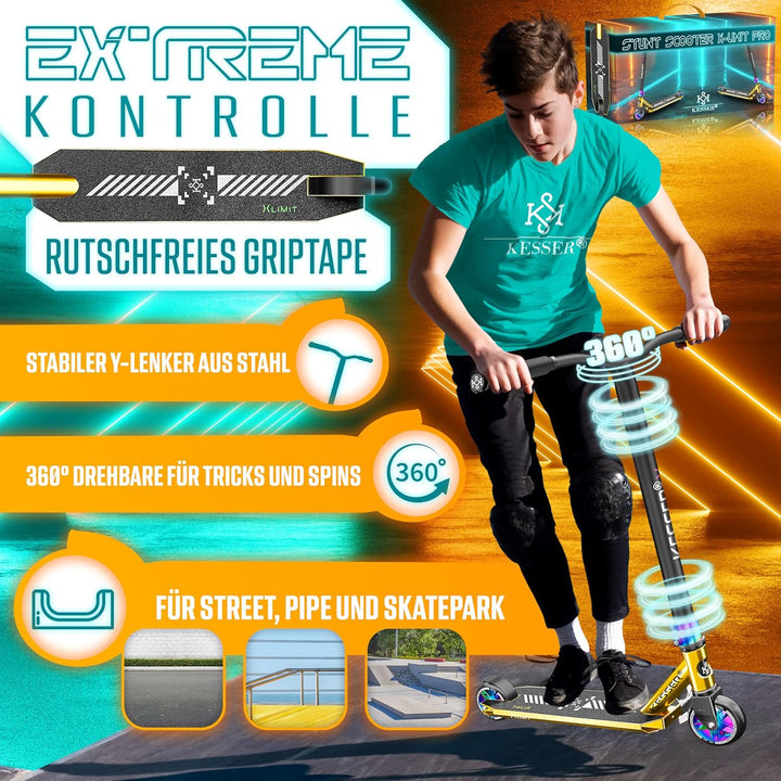 KESSER® Stunt Scooter X-Limit-Pro 360° Lenkung Funscooter Stuntscooter mit Ständer ABEC 9 Kugellager