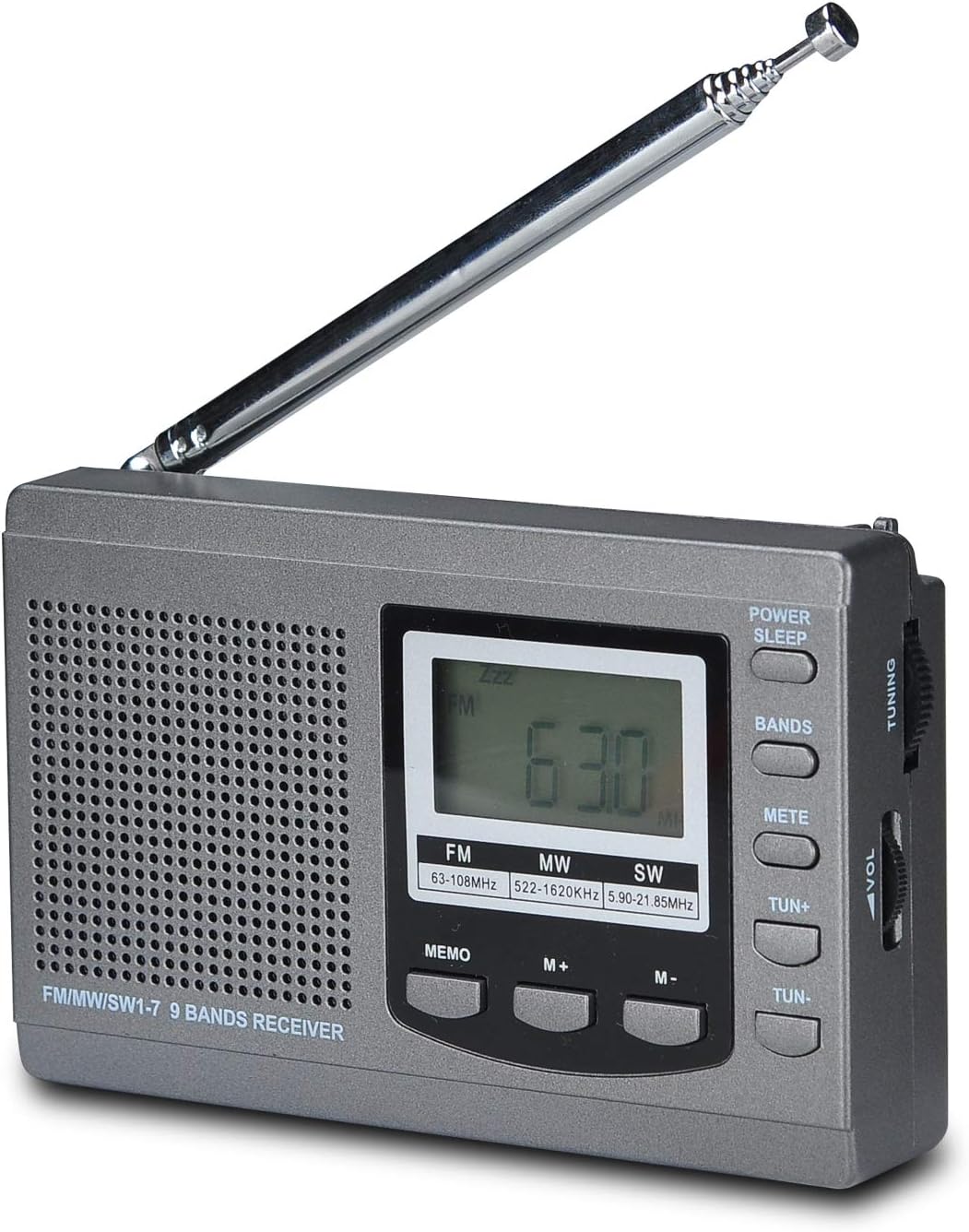 Songway Vollband AM/FM/SW DSP Radio Stereo Lautsprecher LCD Display Wecker Sleep Timer Pocket Radio