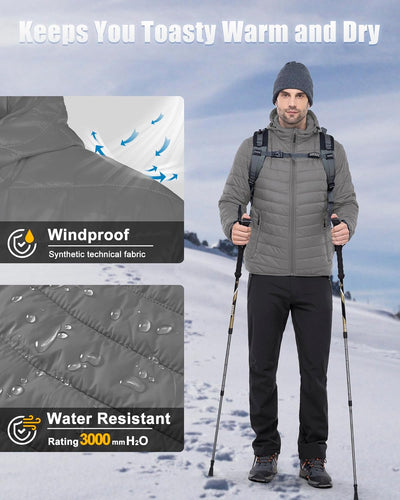 33,000ft Herren Leichte Steppjacke Outdoor Wasserbeständige Übergangsjacke Warme Winterjacke für Män